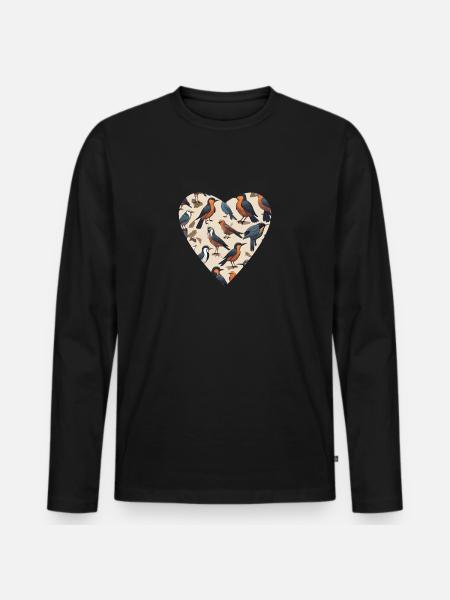Vogelharmonie im Herzen - Männer Premium Bio Langarmshirt - Schwarz