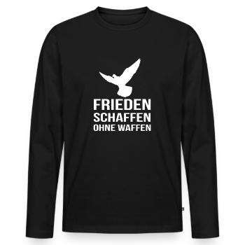FRIEDEN SCHAFFEN OHNE WAFFEN mit Friedenstaube - Männer Premium Bio Langarmshirt - Schwarz - Vorne - Nico (187cm)