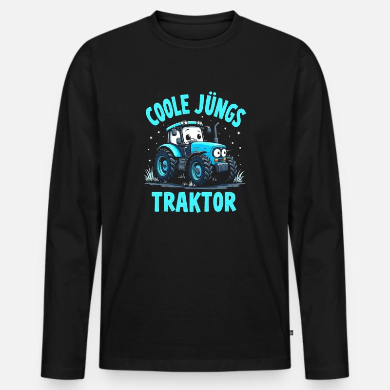 Coole Jungs fahren Traktor - Männer Premium Bio Langarmshirt - Schwarz