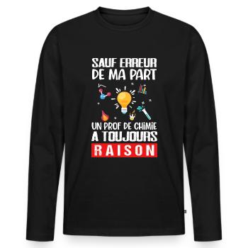 Professeur de chimie prof humour cadeau drôle - T-shirt manches longues Premium bio Homme - noir - Devant - Nico (187cm)