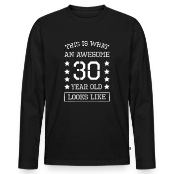 30th birthday gift - 30 years old - 30th - Men's Premium Organic Long Sleeve Shirt - black - Front - Nico (187cm)