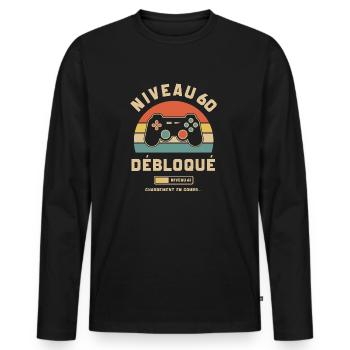 Anniversaire Niveau 60 Ans Débloqué Gamer Gaming - T-shirt manches longues Premium bio Homme - noir - Devant - Nico (187cm)