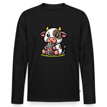 Bubble Tea vache Boba Tea Kawaii cadeau - T-shirt manches longues Premium bio Homme - noir - Devant - Nico (187cm)