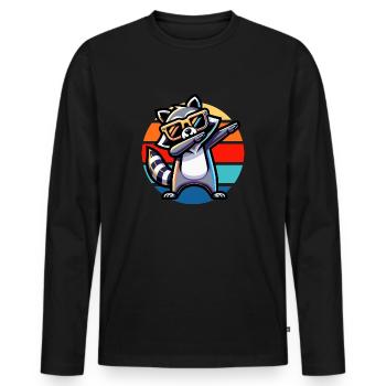 Dabbing Waschbär Vintage Sunset - Männer Premium Bio Langarmshirt - Schwarz - Vorne - Nico (187cm)