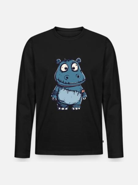 Hippopotamus Halloween Funny Zombie - Men's Premium Organic Long Sleeve Shirt - black