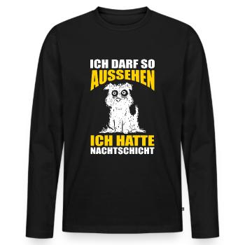 Nachtschicht, Schichtdienst, Nachtdienst, Funshirt - Männer Premium Bio Langarmshirt - Schwarz - Vorne - Nico (187cm)