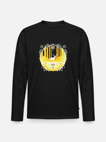 Hirsch im Wald - Männer Premium Bio Langarmshirt - Schwarz