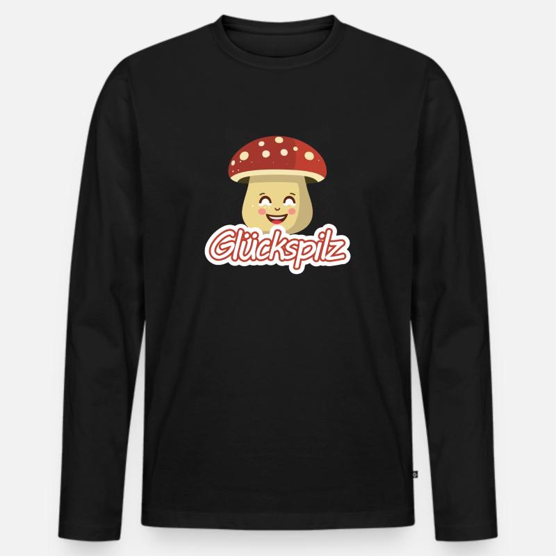 Glückspilz mit lächelndem Pilz - Männer Premium Bio Langarmshirt - Schwarz