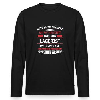 LAGERIST - Männer Premium Bio Langarmshirt - Schwarz - Vorne - Nico (187cm)