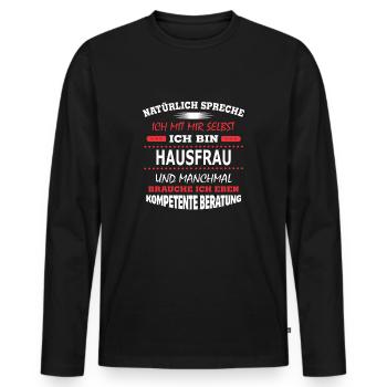 HAUSFRAU - Männer Premium Bio Langarmshirt - Schwarz - Vorne - Nico (187cm)