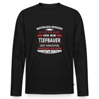 TIEFBAUER - Männer Premium Bio Langarmshirt - Schwarz - Vorne - Nico (187cm)