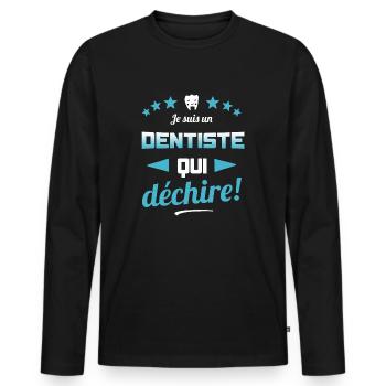 Je sui un dentiste qui déchire. Cadeau dentiste - T-shirt manches longues Premium bio Homme - noir - Devant - Nico (187cm)