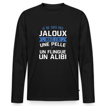 Je ne suis pas jaloux cadeau couple humour - T-shirt manches longues Premium bio Homme - noir - Devant - Nico (187cm)