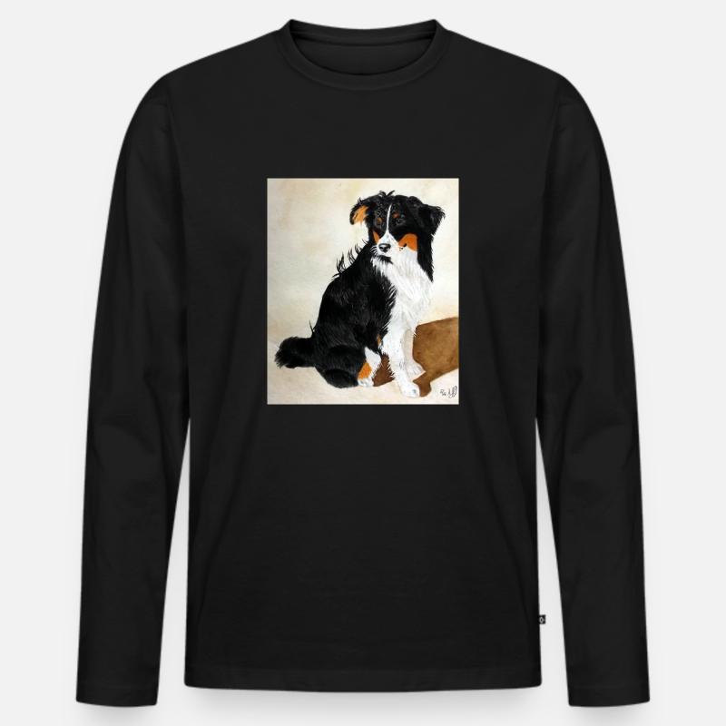 Sitzender Aussie Nanouk - Männer Premium Bio Langarmshirt - Schwarz