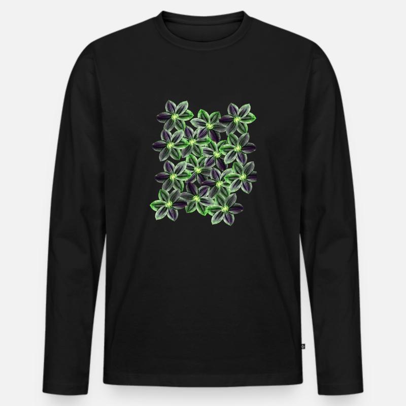 grüne Blüten - Männer Premium Bio Langarmshirt - Schwarz
