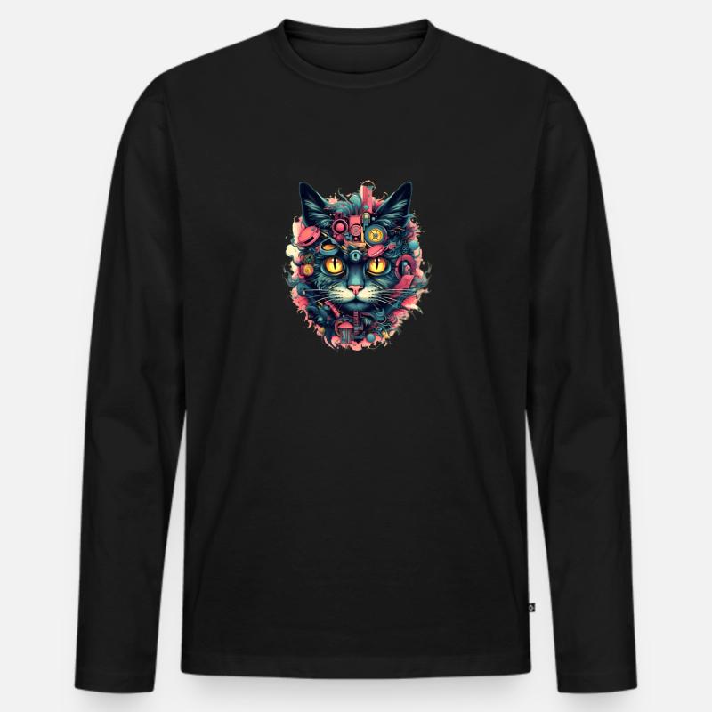 Cyperpunk Katze - Männer Premium Bio Langarmshirt - Schwarz