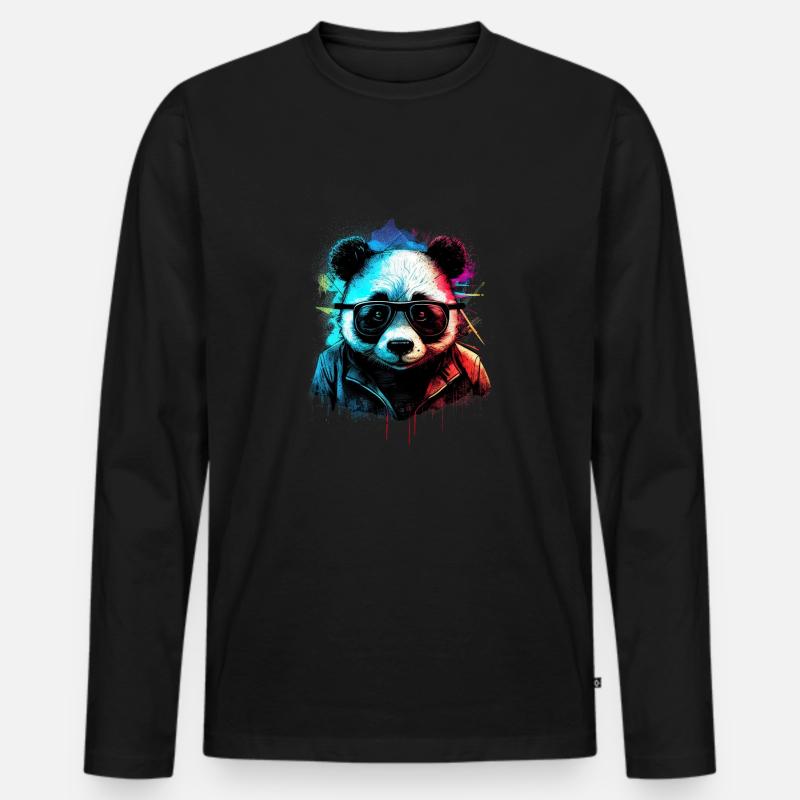 Futuristischer Panda - Männer Premium Bio Langarmshirt - Schwarz