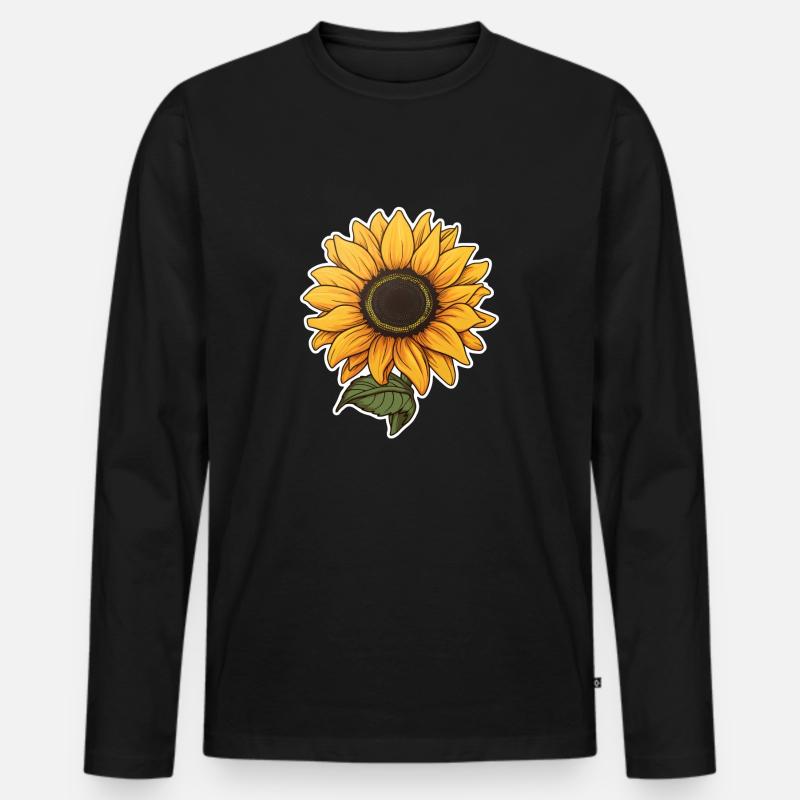 Sonnenblume - Männer Premium Bio Langarmshirt - Schwarz