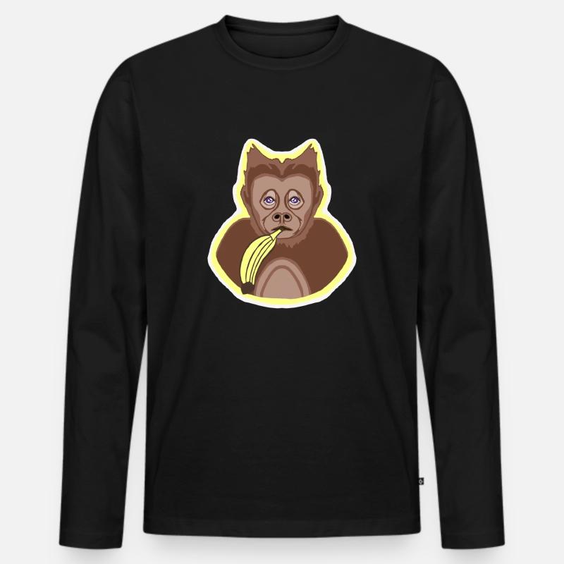 Äffchen mit Banane - Männer Premium Bio Langarmshirt - Schwarz