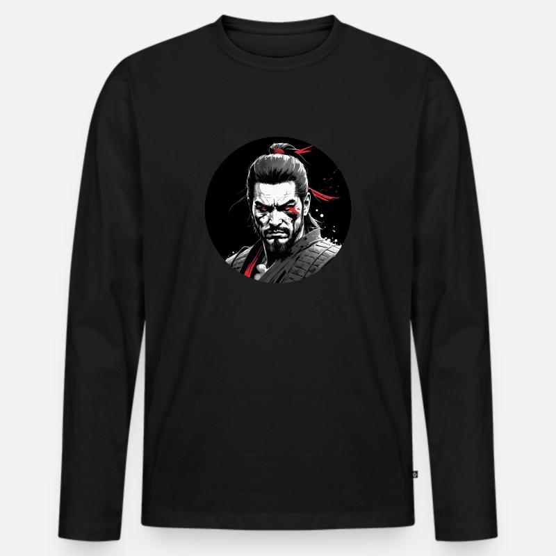 Wilde Samurai - Männer Premium Bio Langarmshirt - Schwarz