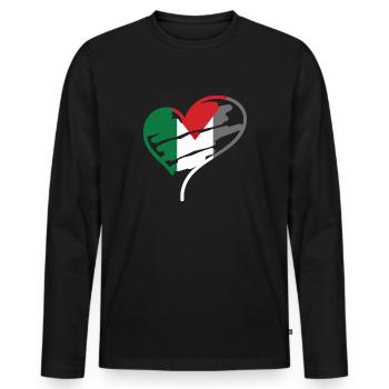 Palestine Coeur Paix Drapeau Gaza Moyen-Orient - T-shirt manches longues Premium bio Homme - noir - Devant - Nico (187cm)