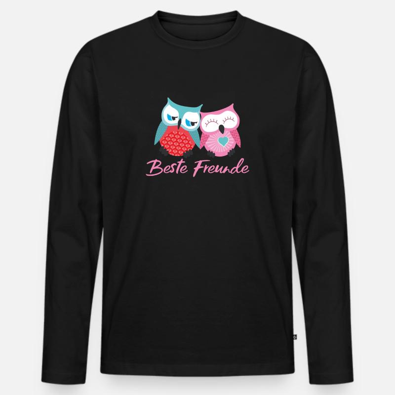 Beste Freunde Eulen rosa - Männer Premium Bio Langarmshirt - Schwarz