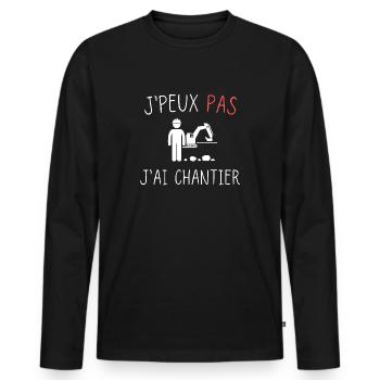j'peux pas j'ai chantier cadeau anniversaire - T-shirt manches longues Premium bio Homme - noir - Devant - Nico (187cm)