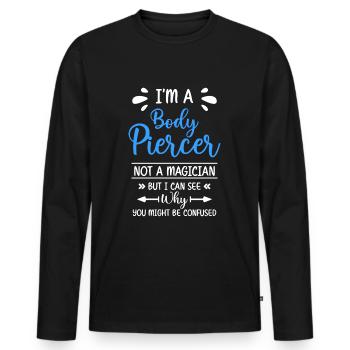 Piercer Body Jewelry Piercing Studio - Men's Premium Organic Long Sleeve Shirt - black - Front - Nico (187cm)