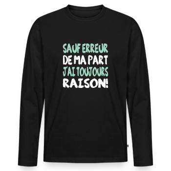 Sauf erreur de ma part - T-shirt manches longues Premium bio Homme - noir - Devant - Nico (187cm)