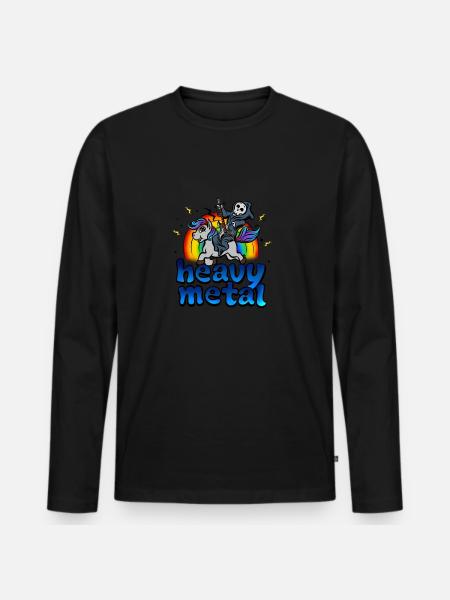 Heavy Metal musik Unicorn Pony Rainbow Pink Fan - Premium økologisk langærmet T-shirt til mænd - sort
