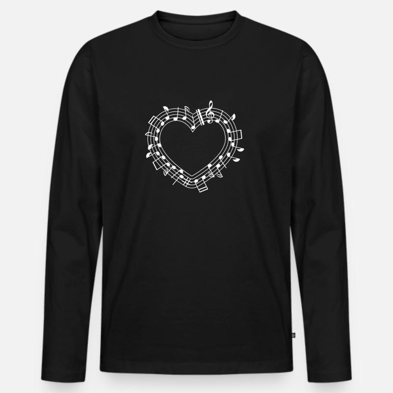 Noten Herz - Männer Premium Bio Langarmshirt - Schwarz
