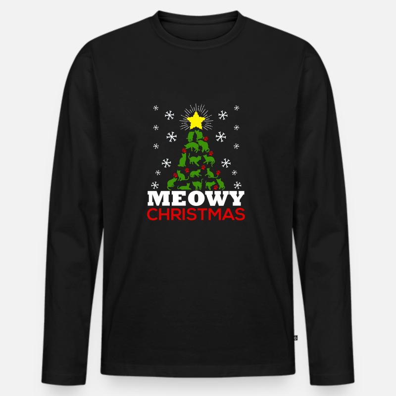 Meowy Christmas Tree - Männer Premium Bio Langarmshirt - Schwarz