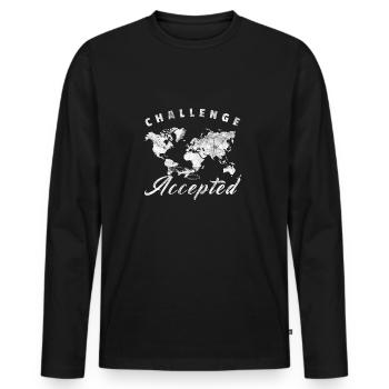 Challenge Accepted Geschenk Weltkarte Weltreise - Männer Premium Bio Langarmshirt - Schwarz - Vorne - Nico (187cm)
