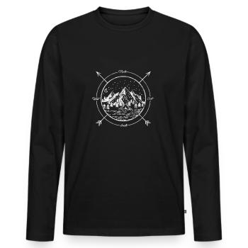 Kompass Geschenk Himmelsrichtungen Berge Wandern - Männer Premium Bio Langarmshirt - Schwarz - Vorne - Nico (187cm)