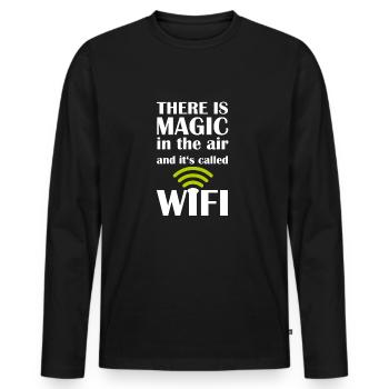 WIFI Magic Nerd Shirt - Magic in the Air - Männer Premium Bio Langarmshirt - Schwarz - Vorne - Nico (187cm)