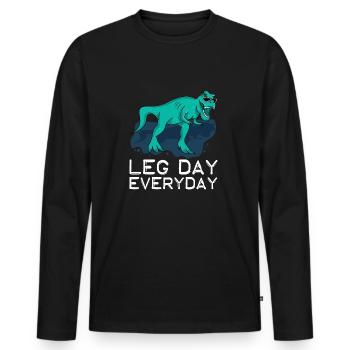 Leg Tag jeden Tag T-Rex Dinosaurier - Männer Premium Bio Langarmshirt - Schwarz - Vorne - Nico (187cm)