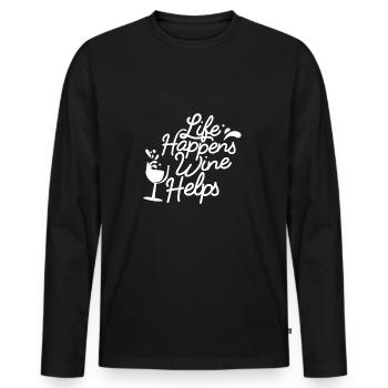 Lifehappens vin aide - blanc - T-shirt manches longues Premium bio Homme - noir - Devant - Nico (187cm)