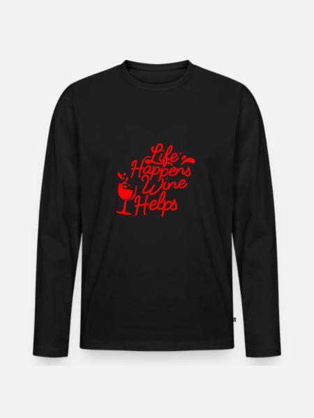Life happens Wine helps - red - Men's Premium Organic Long Sleeve Shirt - black