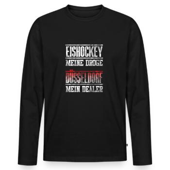 Düsseldorf - Eishockey meine Droge - Mein Dealer - Männer Premium Bio Langarmshirt - Schwarz - Vorne - Nico (187cm)