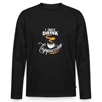 Je bois seulement cappuccino - T-shirt manches longues Premium bio Homme - noir - Devant - Nico (187cm)