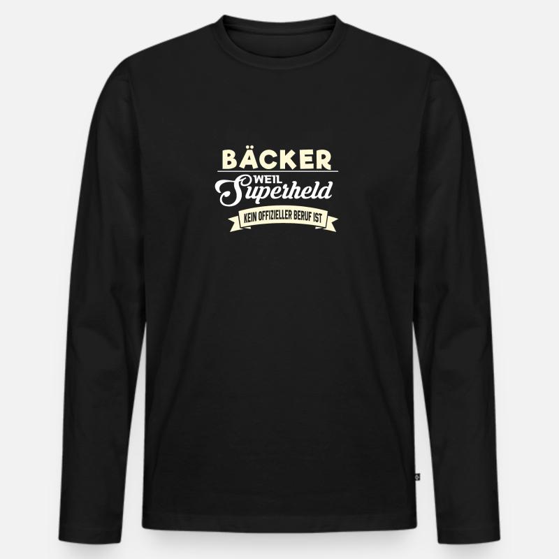 Superheld Beruf Bäcker - Männer Premium Bio Langarmshirt - Schwarz