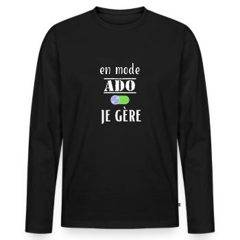 t-shirt ado. Idée cadeau adolescent. - T-shirt manches longues Premium bio Homme - noir - Devant - Nico (187cm)