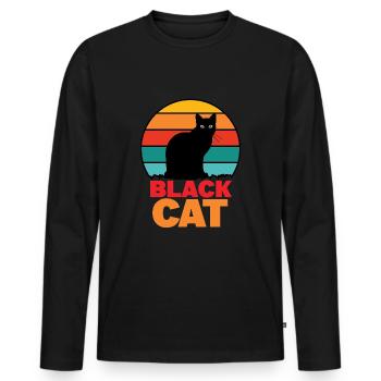 Chat noir -black cat - T-shirt manches longues Premium bio Homme - noir - Devant - Nico (187cm)