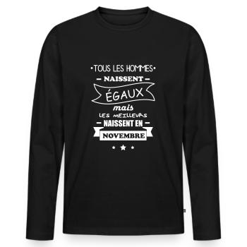 Hommes naissent novembre,cadeau d'anniversaire - T-shirt manches longues Premium bio Homme - noir - Devant - Nico (187cm)