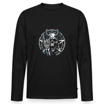 Crâne avec des cornes pentagramme fait des cornes de diable - T-shirt manches longues Premium bio Homme - noir - Devant - Nico (187cm)