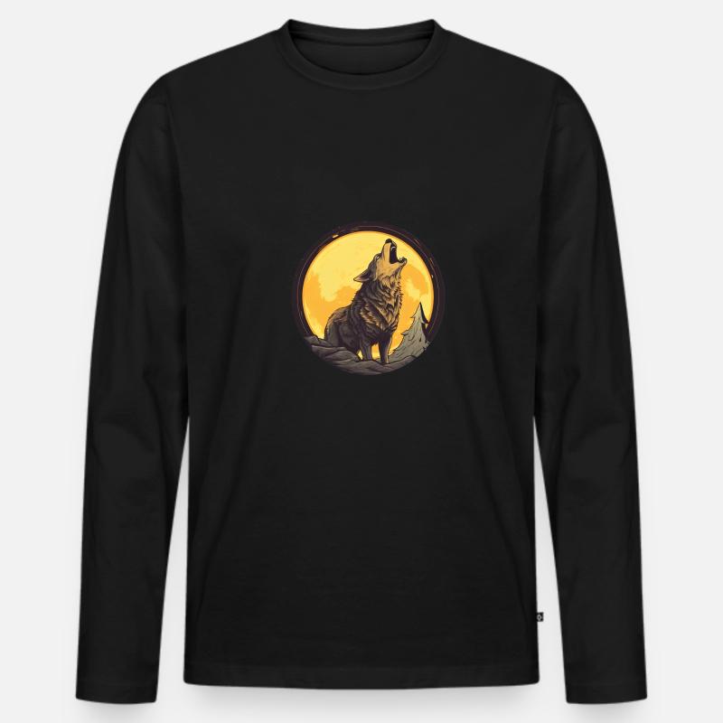 Wolf - Männer Premium Bio Langarmshirt - Schwarz