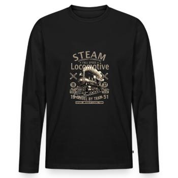 Dampflok Dampfmaschine nostalgische Eisenbahn - Männer Premium Bio Langarmshirt - Schwarz - Vorne - Nico (187cm)