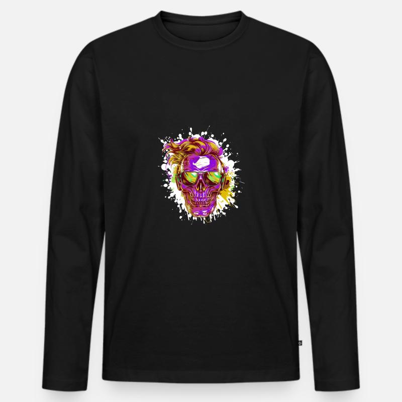 Techno Totenkopf Party - Männer Premium Bio Langarmshirt - Schwarz