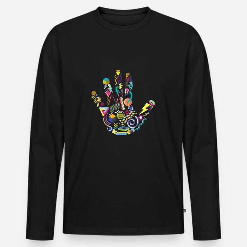 Achtziger Hand - Männer Premium Bio Langarmshirt - Schwarz