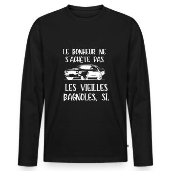 le bonheur ne s'achète pas - T-shirt manches longues Premium bio Homme - noir - Devant - Nico (187cm)